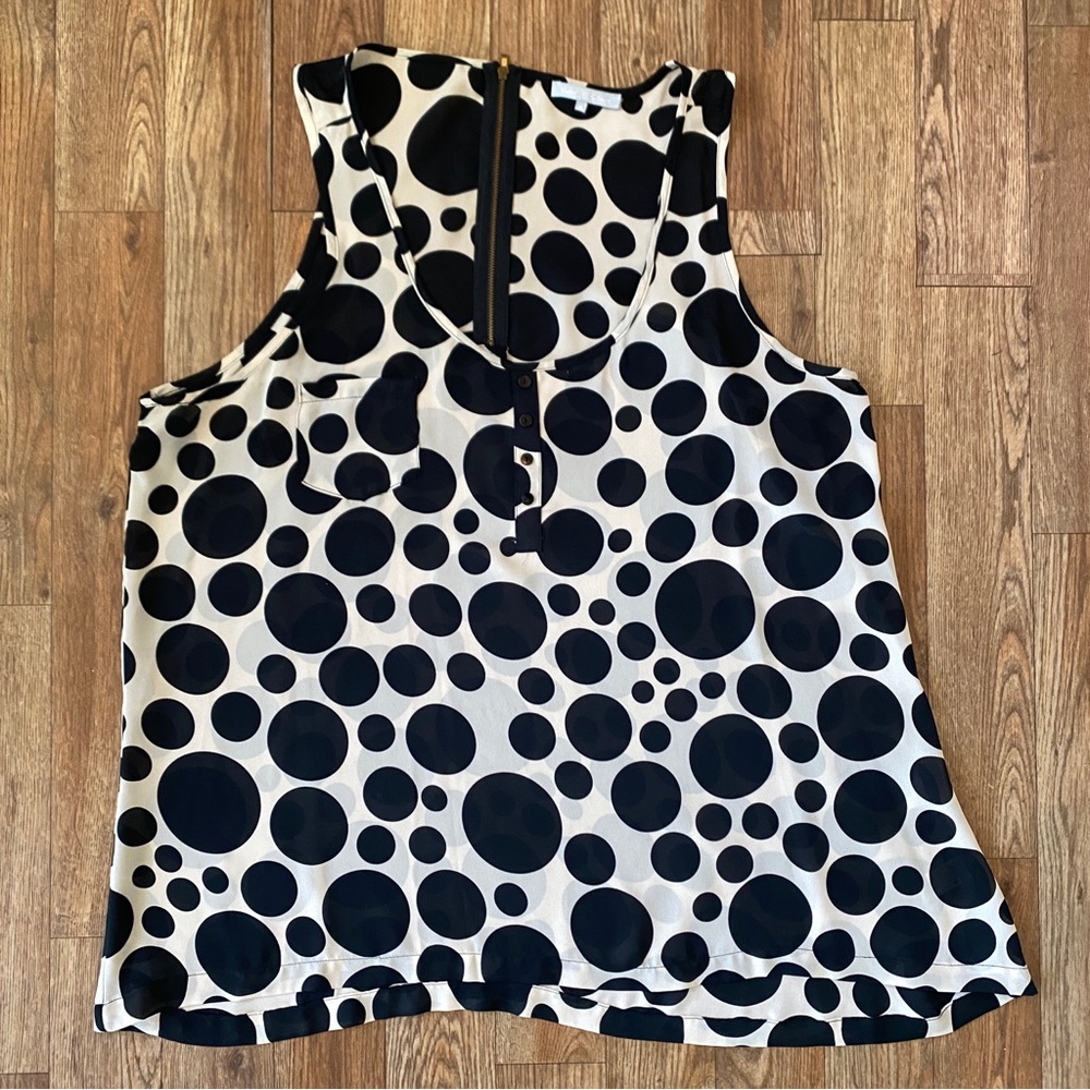 Violet & Claire Polka Dot Tank Top Black Beige Flowy Zipper Racerback XL